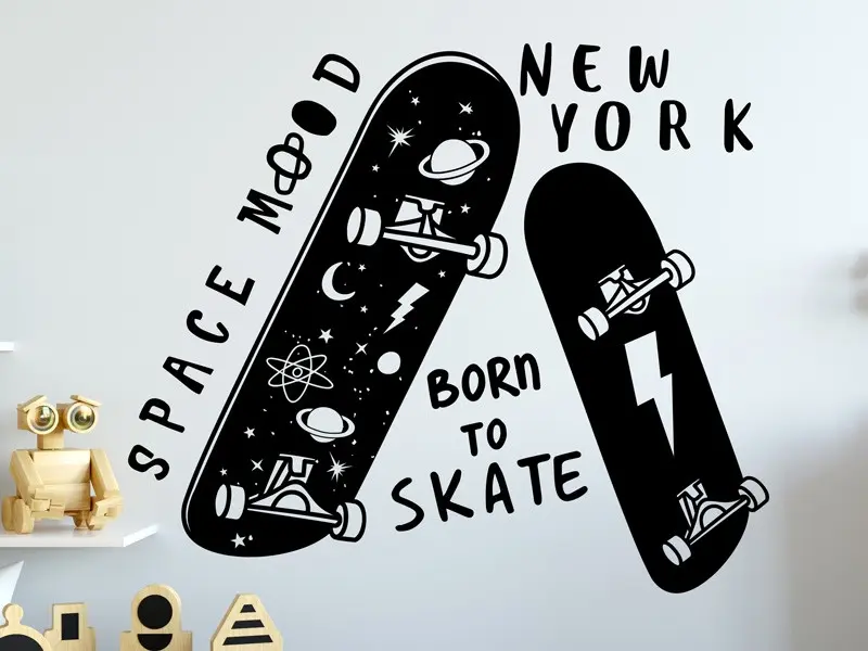 Sticker mural Skate & Ride Skateboard Space Mood résultat en situation gros plan Sticker Skateboard Space Mood