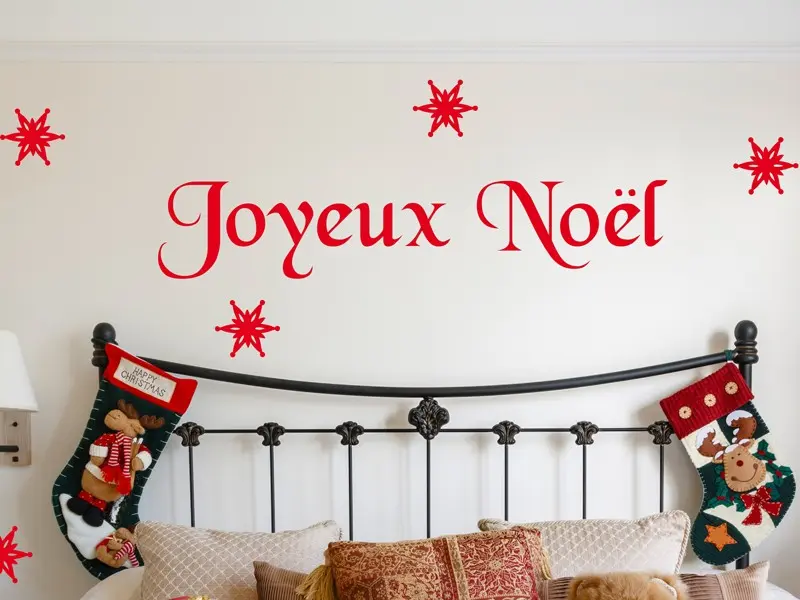 Sticker mural Noël Texte de Noël Flocons résultat en situation gros plan Sticker Texte de Noël Flocons