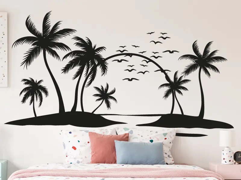Sticker Paysage tropical avec palmiers