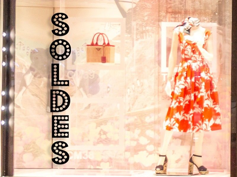 Autocolante para montra Soldes Petits ronds vertical
