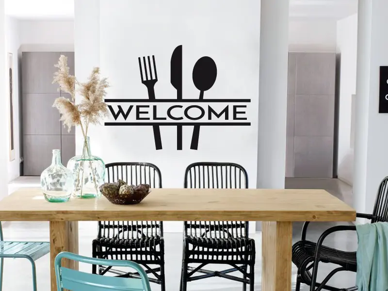 Sticker mural Textes & Recettes Cuisine Welcome résultat en situation Sticker Cuisine Welcome