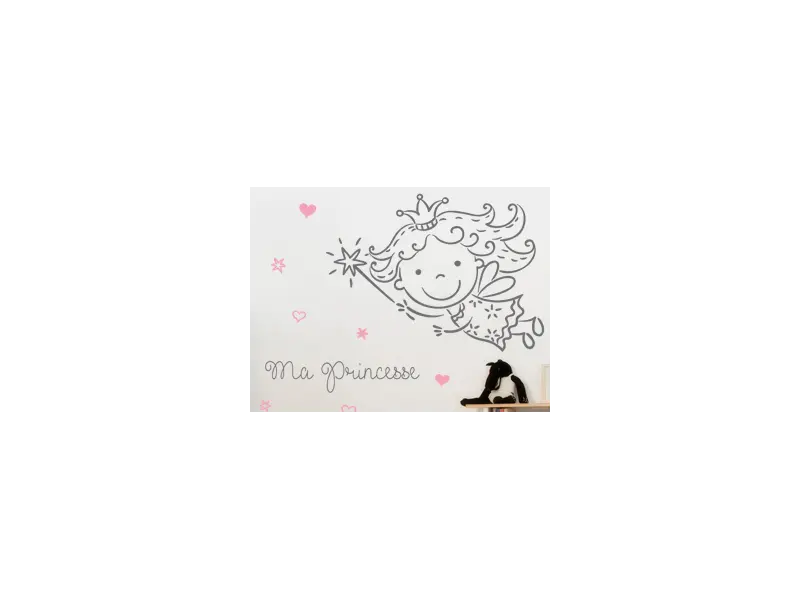 Sticker mural Féerique Fée Princesse Personnalisable résultat en situation gros plan Sticker Fée Princesse Personnalisable