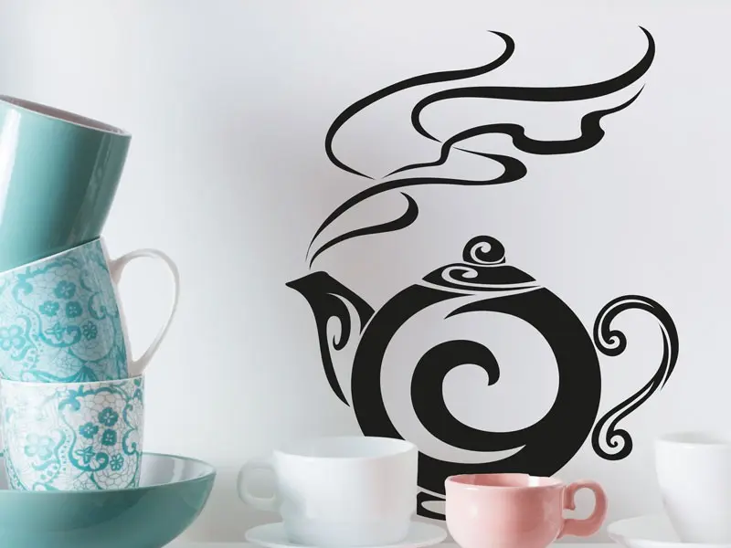 Sticker mural Thé - Café Théière Ronde résultat en situation gros plan Sticker Théière Ronde