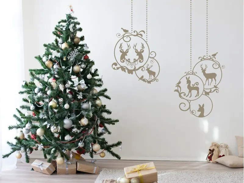 Sticker mural Noël Boules de Noël Décoratives résultat en situation Sticker Boules de Noël Décoratives