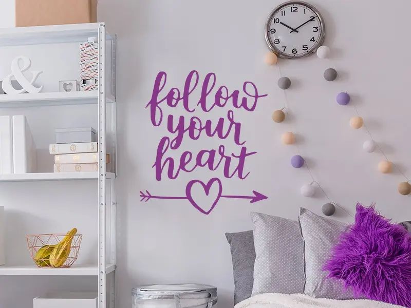 Sticker mural Citations d'Amour Text Follow Your Heart résultat en situation Sticker Text Follow Your Heart