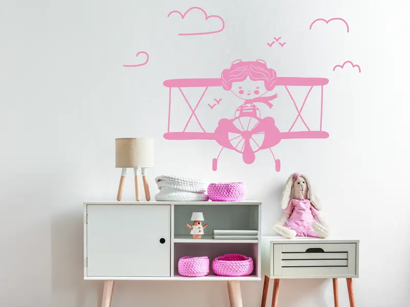 Sticker mural Avion Fille résultat en situation