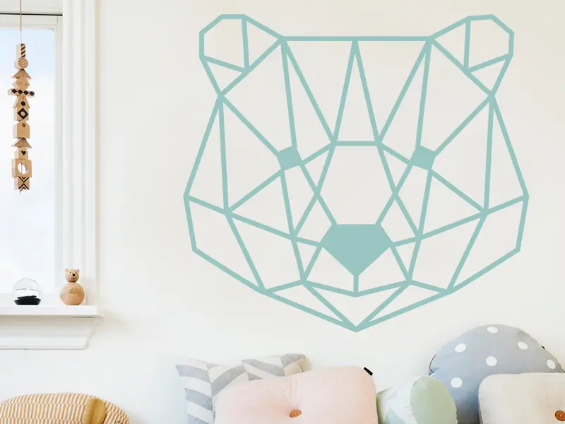 Sticker mural Origami - Géométrie Tête Ours Géométrique résultat en situation gros plan Sticker Tête Ours Géométrique