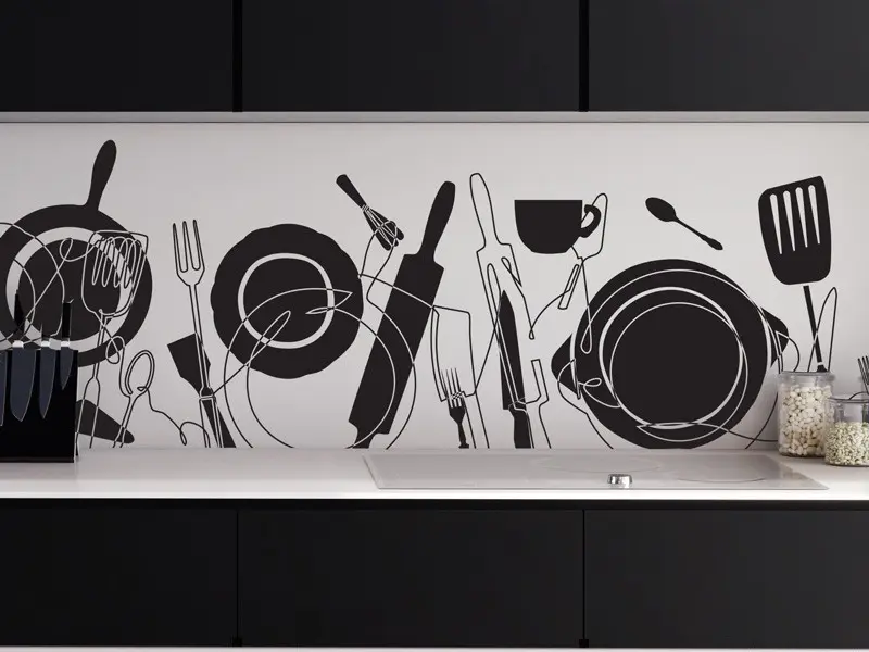 Autocolante de parede Faixa com Tachos e pratos de cozinha