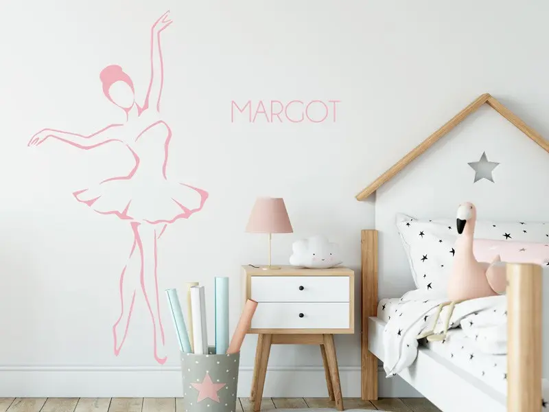 Autocolante de parede Bailarina com texto personalizável