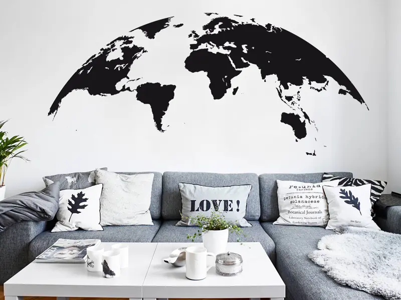 Sticker mural Cartes du Monde Mappemonde Globe résultat en situation Sticker Mappemonde Globe