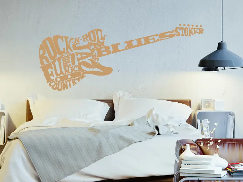 Sticker mural Instruments Guitare Rock résultat en situation Sticker Guitare Rock