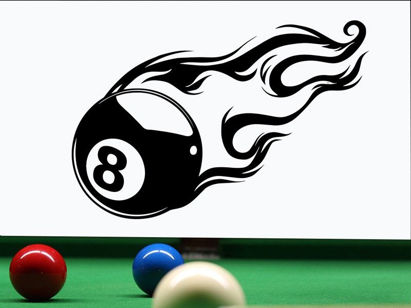 Sticker mural Boule de billard Nº 8 flamme résultat en situation