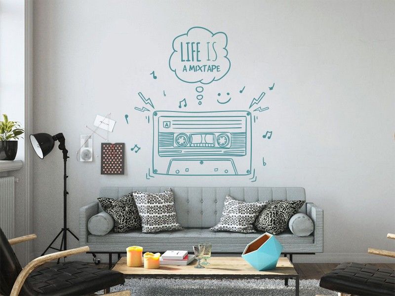 Sticker mural Musique Cassette Vintage résultat en situation