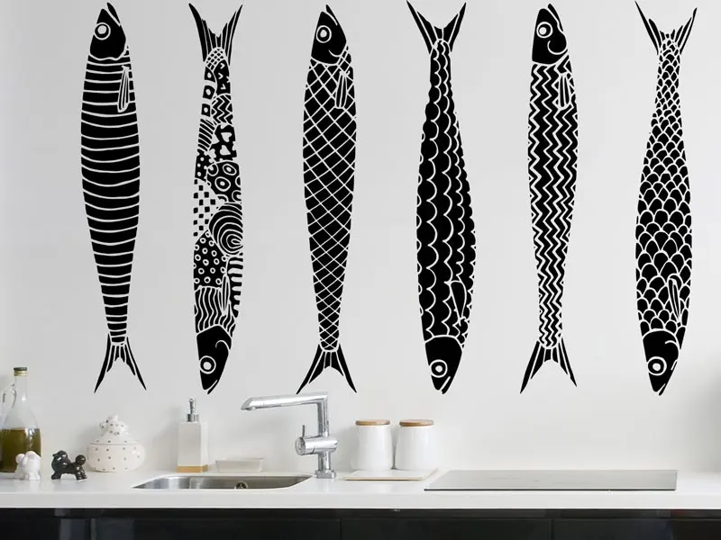 Sticker mural Sous la Mer Pack 6 Sardines résultat en situation gros plan Sticker Pack 6 Sardines