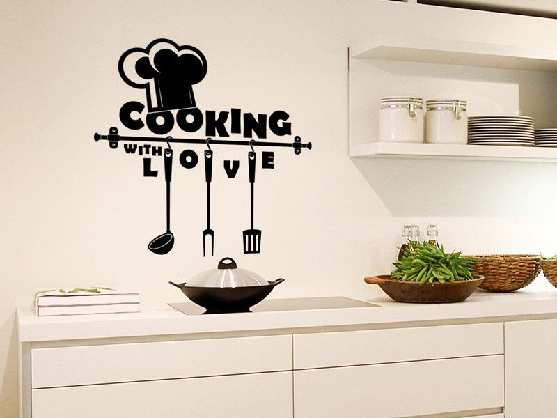 Autocolante de parede Cooking with love com talheres