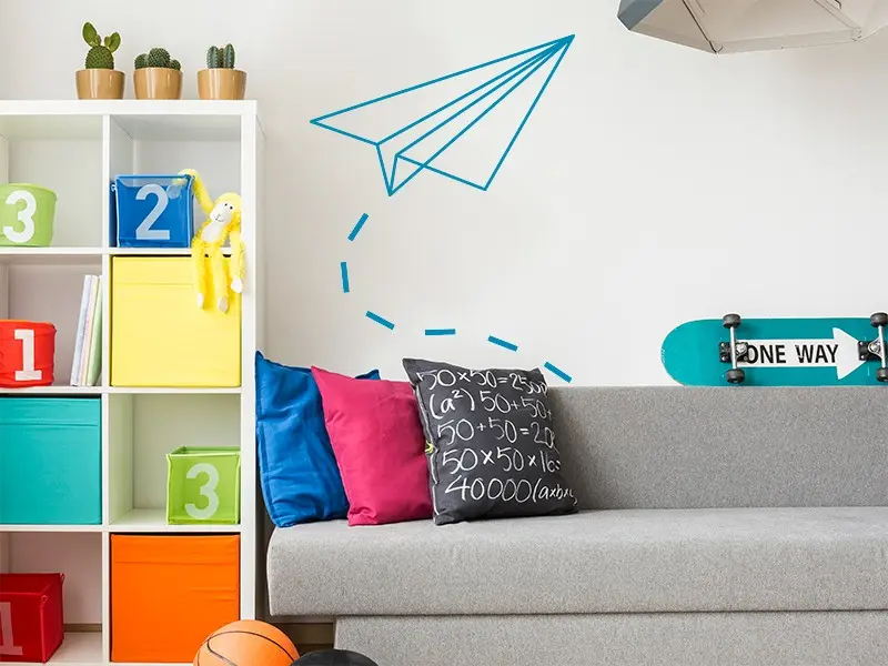 Sticker mural Origami - Géométrie Avion de Papier Géométrique résultat en situation Sticker Avion de Papier Géométrique