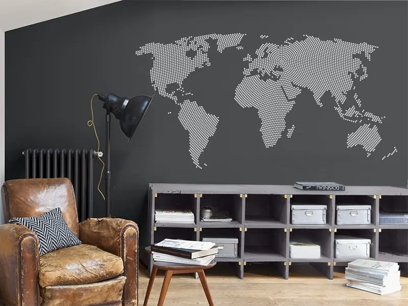 Sticker mural Cartes du Monde Mappemonde Radial Illusion résultat en situation Sticker Mappemonde Radial Illusion