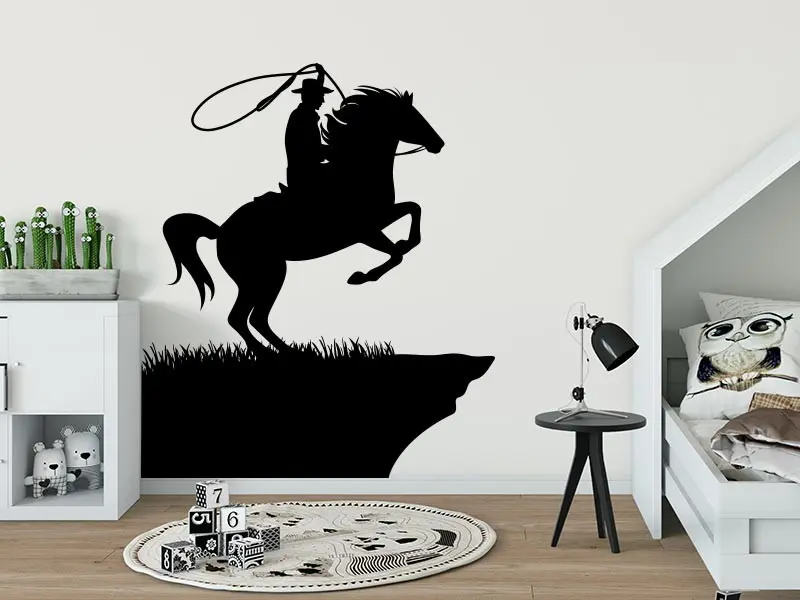 Sticker mural Chevaliers / Cowboys / Héros Cowboy Falaise résultat en situation Sticker Cowboy Falaise