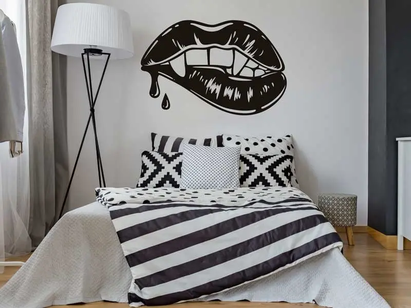 Sticker mural Pop Art Bouche Vampire Sang résultat en situation Sticker Bouche Vampire Sang