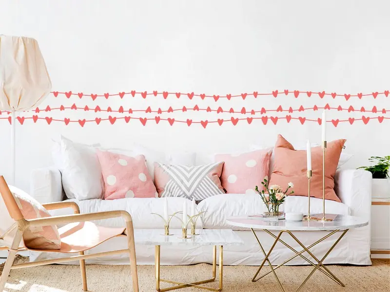 Sticker mural Déco Frise Guirlande Coeurs masque aperçu du rendu final Sticker Frise Guirlande Coeurs