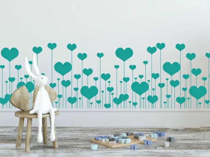 Sticker mural Frises - Pack Frise Fleurs Coeurs résultat en situation gros plan Sticker Frise Fleurs Coeurs