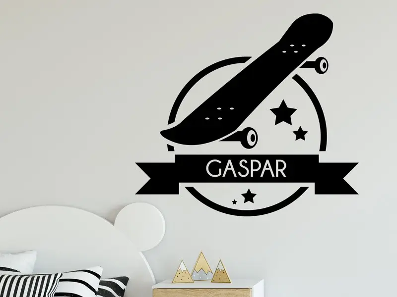 Sticker mural Skate & Ride Skate avec texte personnalisé résultat en situation gros plan Sticker Skate avec texte personnalisé