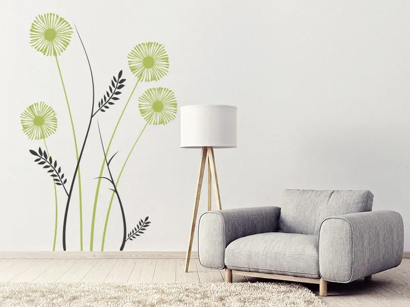 Sticker mural Stickers muraux fleurs Ensemble Pissenlit Bi-tons résultat en situation Sticker Ensemble Pissenlit Bi-tons