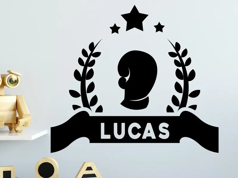 Sticker mural Prénoms Gant de boxe avec texte personnalisé résultat en situation gros plan Sticker Gant de boxe avec texte personnalisé