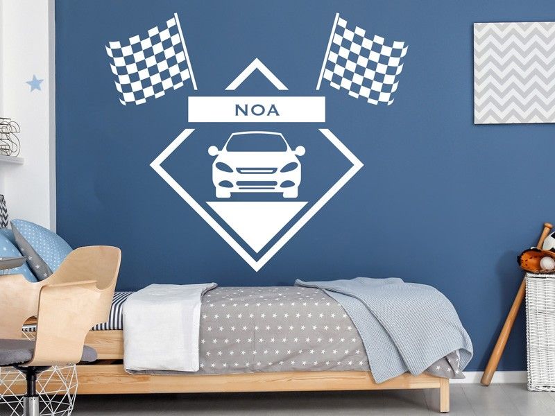 Sticker mural Voiture drapeau personnalisable résultat en situation