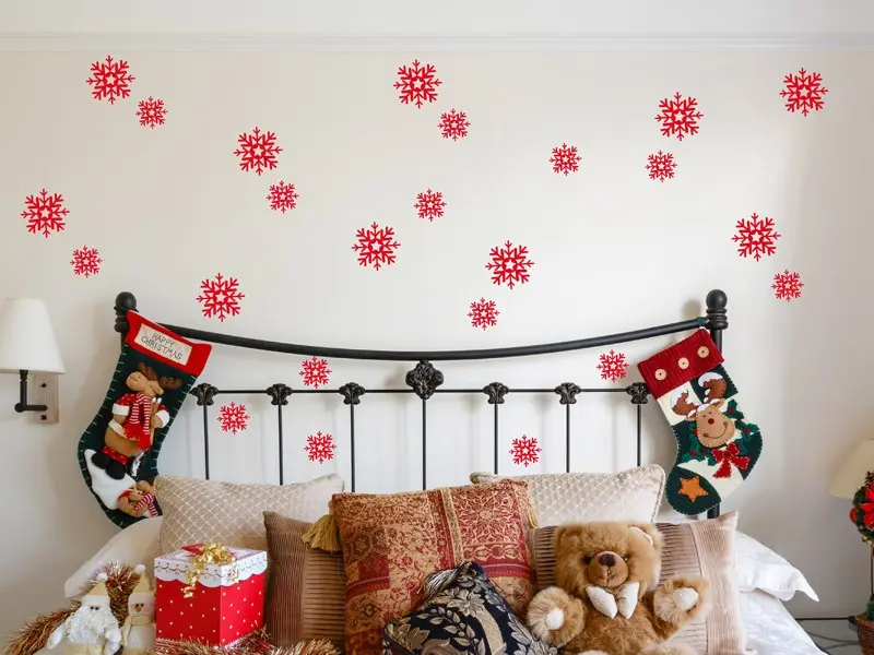 Sticker mural Noël Pack 24 Flocons de Noël 2 résultat en situation Sticker Pack 24 Flocons de Noël 2