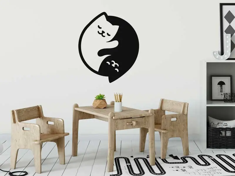 Autocolante de parede Yin-yang Gato Autocolante de parede Yin-yang Gato