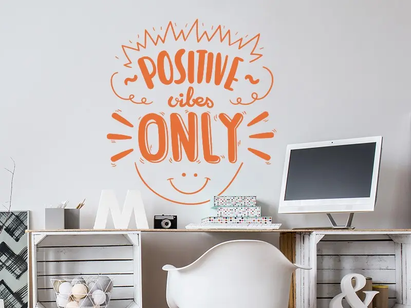 Sticker mural Motivation Text Positive Vibes Only résultat en situation Sticker Text Positive Vibes Only