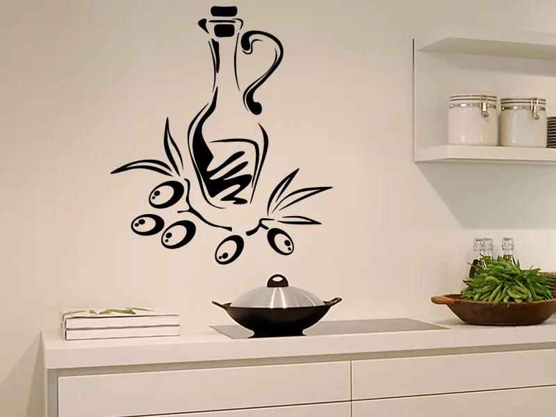 Sticker mural Chef - Ustensiles Huile d'Olive résultat en situation Sticker Huile d'Olive