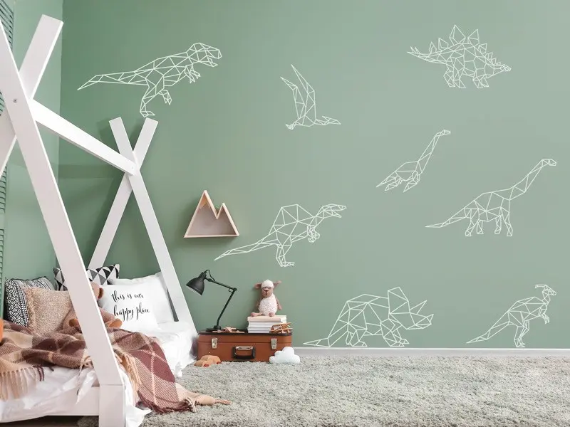 Sticker mural Frises - Pack Pack 8 Dinosaures Géométrique résultat en situation gros plan Sticker Pack 8 Dinosaures Géométrique