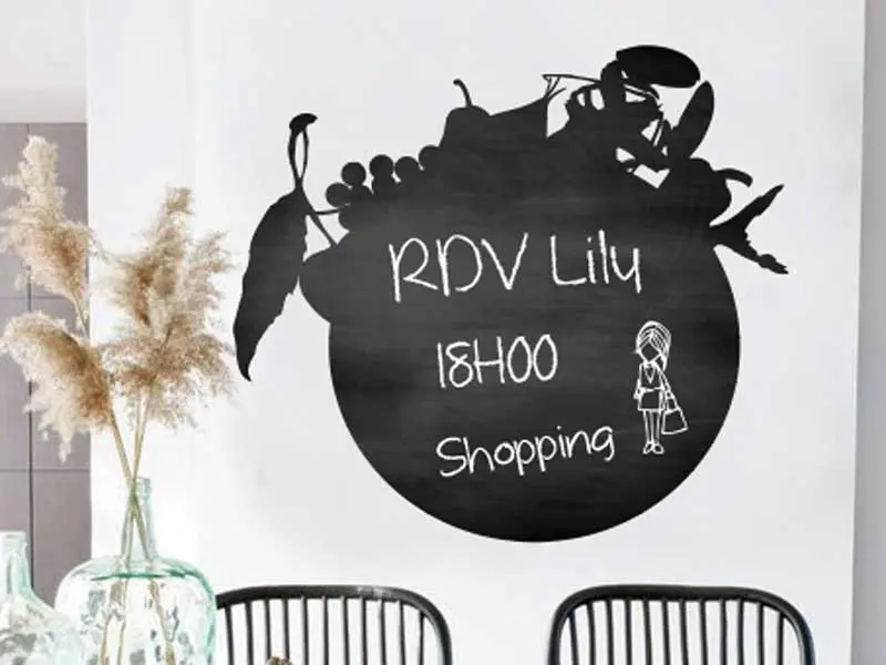 Sticker mural Stickers Ardoises Ardoise Assiette shopping résultat en situation gros plan Sticker Ardoise Assiette shopping
