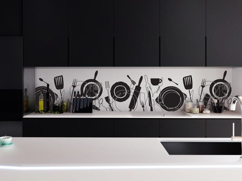 Autocolante de parede Faixa com Tachos e pratos de cozinha