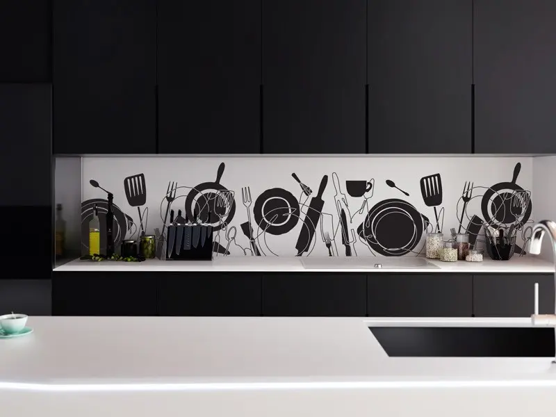Sticker mural Chef - Ustensiles Cuisine Crédence Couverts résultat en situation Sticker Cuisine Crédence Couverts