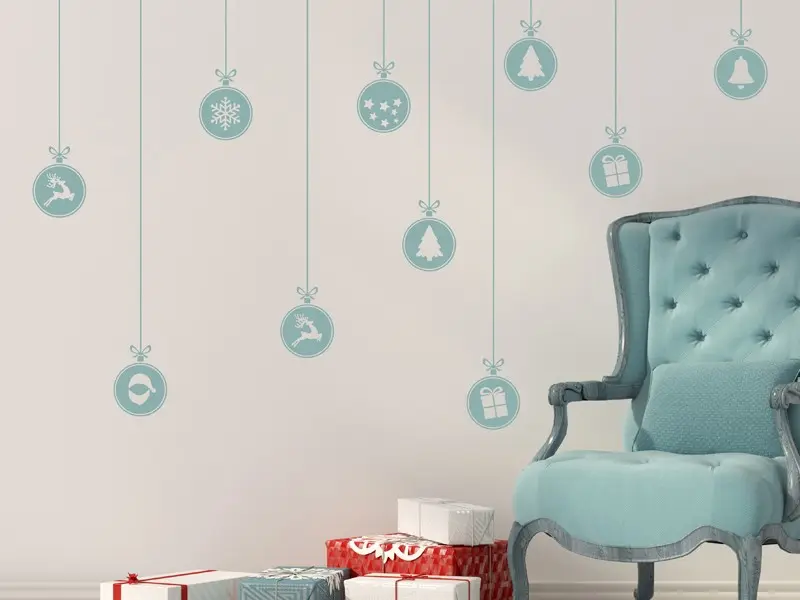 Autocolante Pack 10 Bolas de Natal résultat en situation gros plan Autocolante Pack 10 Bolas de Natal