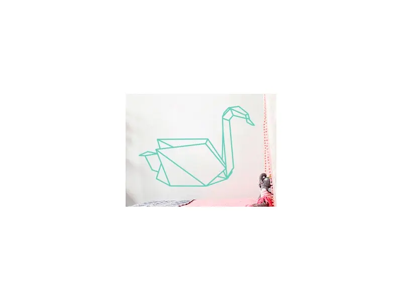Sticker mural Origami - Géométrie Cygne Géométrique résultat en situation gros plan Sticker Cygne Géométrique