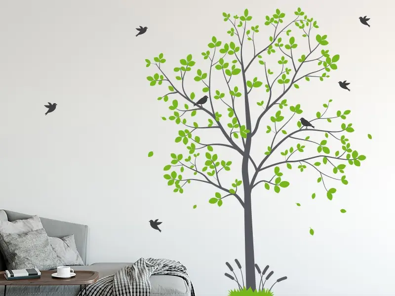Sticker mural Stickers Arbres Arbre oiseaux 6 résultat en situation gros plan Sticker Arbre oiseaux 6
