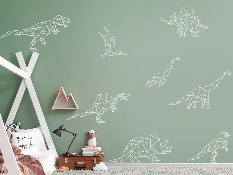 Sticker mural Pack 8 Dinosaures Géométrique résultat en situation