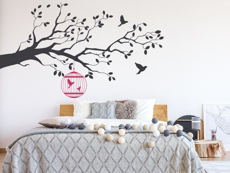 Sticker mural Branche Cage Oiseaux 3 résultat en situation