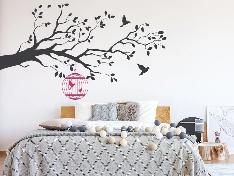 Sticker mural Branches Branche Cage Oiseaux 3 résultat en situation Sticker Branche Cage Oiseaux 3