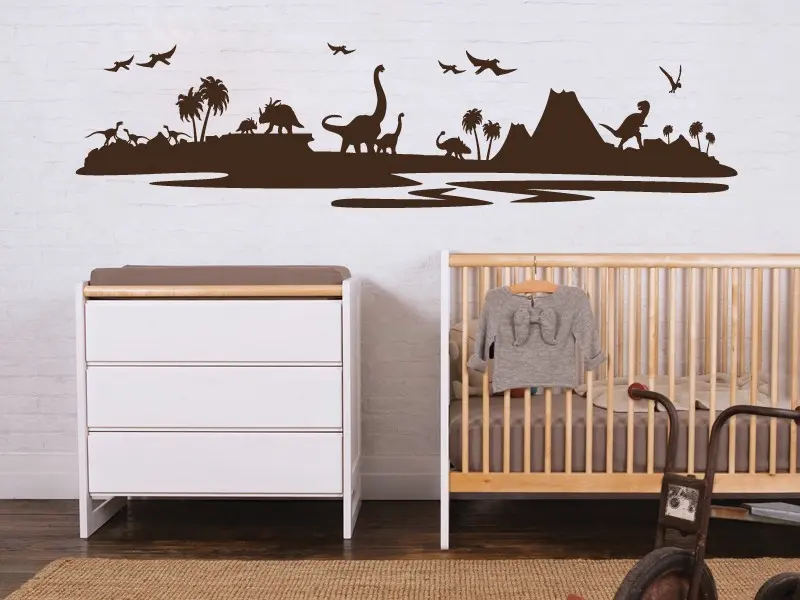 Sticker mural Dinosaures Paysage Dinosaures résultat en situation Sticker Paysage Dinosaures