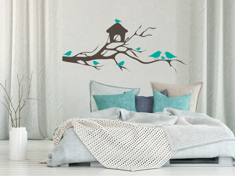 Sticker mural Branche Cage Oiseaux résultat en situation