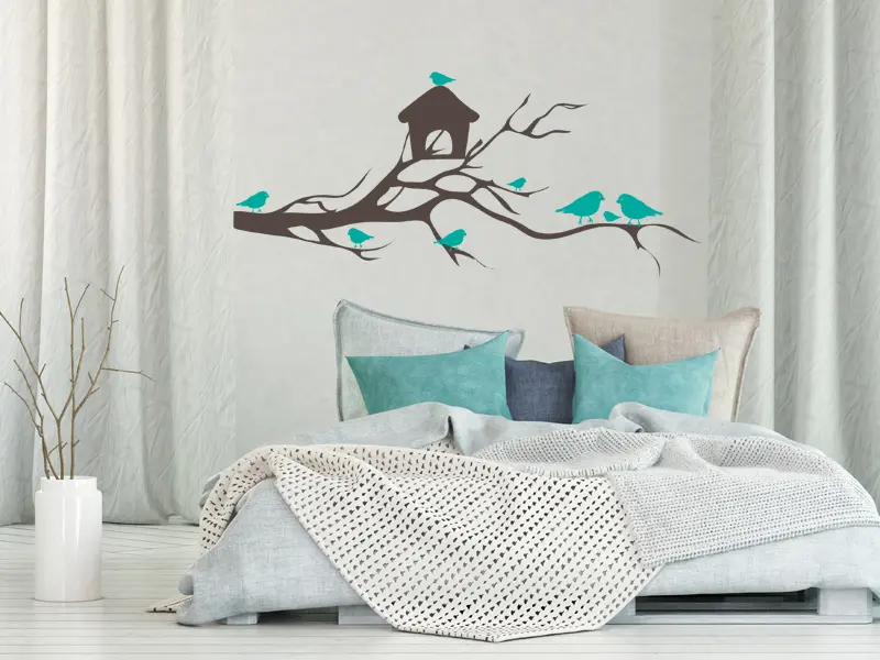 Sticker mural Branches Branche Cage Oiseaux résultat en situation Sticker Branche Cage Oiseaux