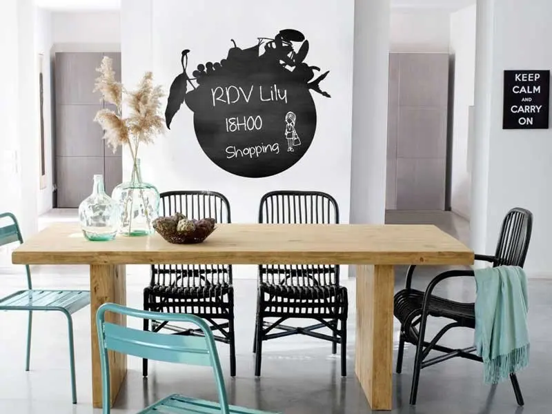 Sticker mural Ardoise Assiette shopping résultat en situation