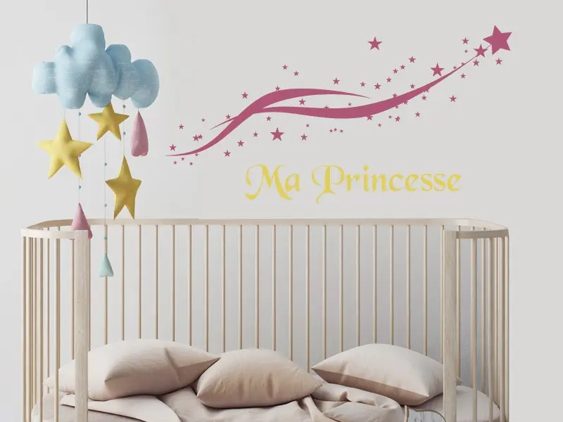 Sticker mural Espace Etoile Filante Personnalisable résultat en situation Sticker Etoile Filante Personnalisable