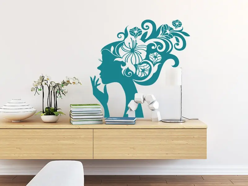 Sticker mural Silhouettes Profil Femme Fleur résultat en situation Sticker Profil Femme Fleur