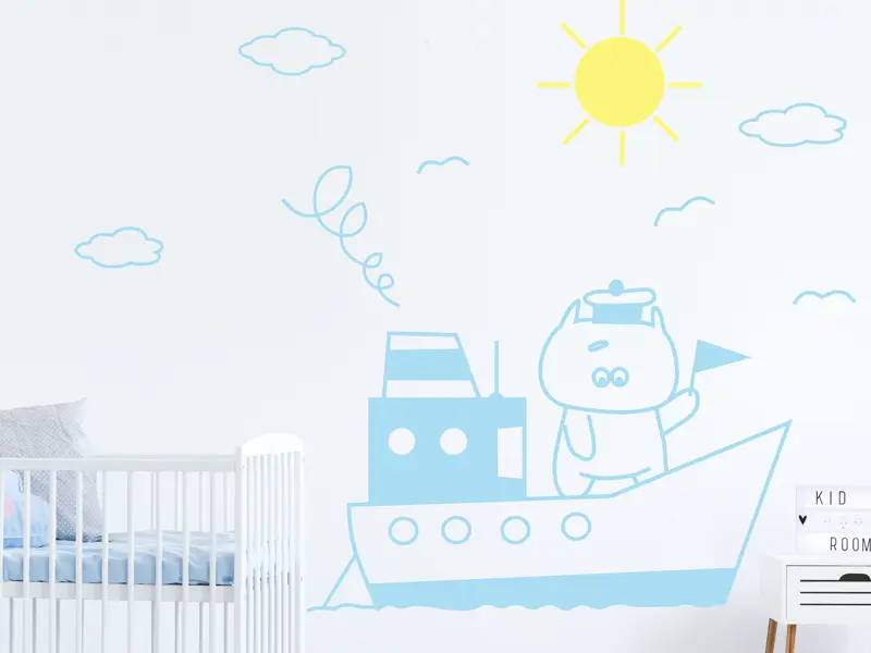 Sticker mural Oursons Ourson Bateau résultat en situation gros plan Sticker Ourson Bateau